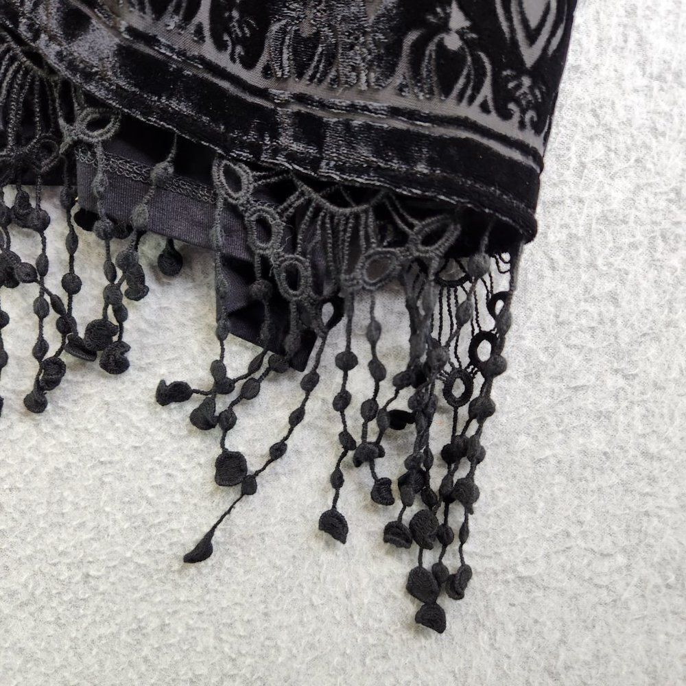 Chicos Top Womens 3 US XL Black Burnout Velvet Fringe Trim Goth Witch Festival - Picture 4 of 16